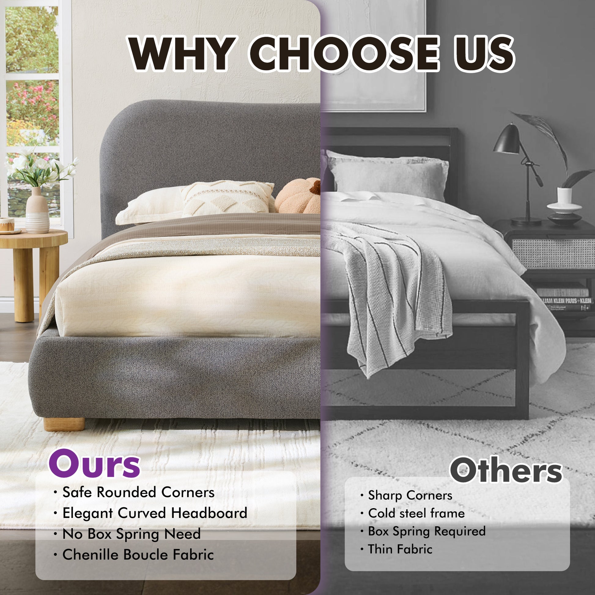 Slump Cloud Curved Upholstered Bed Frame Queen Dark Gray