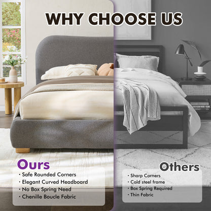 Slump Cloud Curved Upholstered Bed Frame Queen Dark Gray