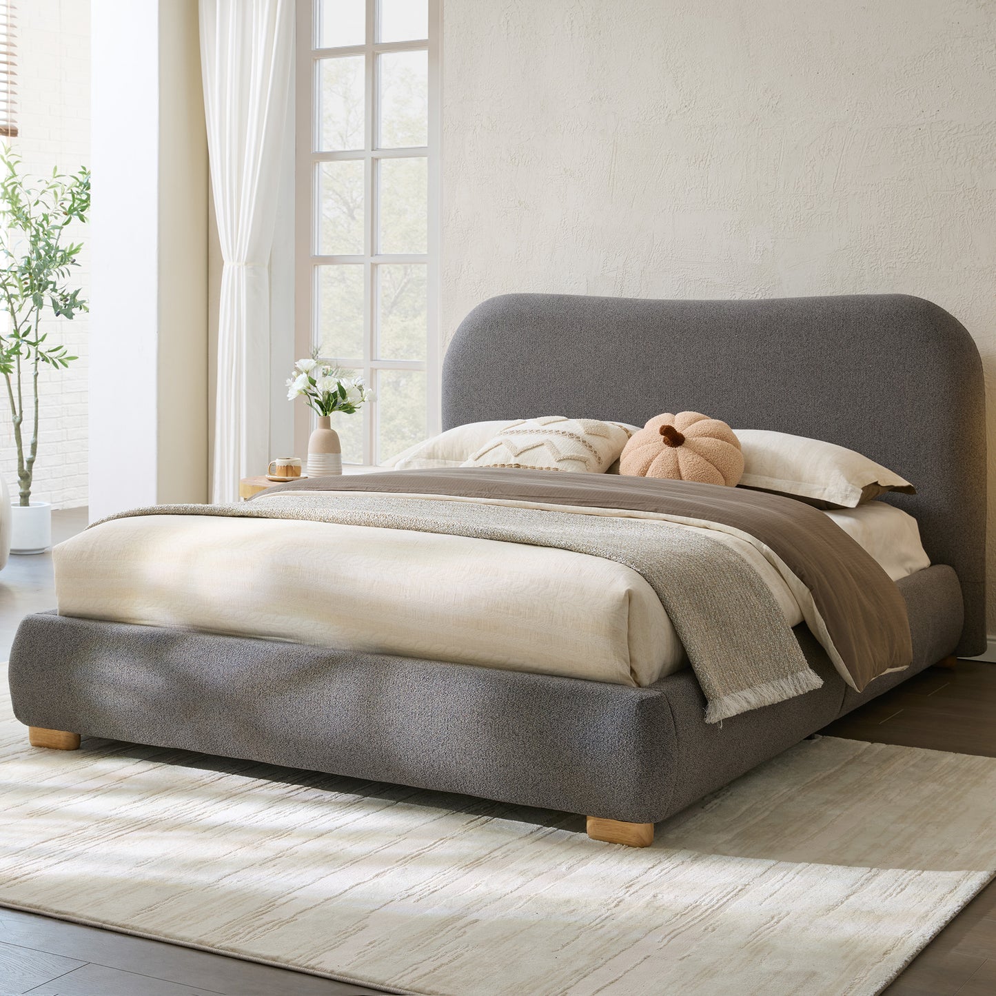 Slump Cloud Curved Upholstered Bed Frame Queen Dark Gray