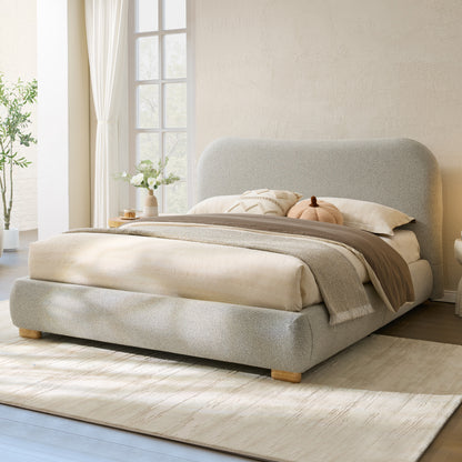 Slump Cloud Curved Upholstered Bed Frame Queen Light Gray