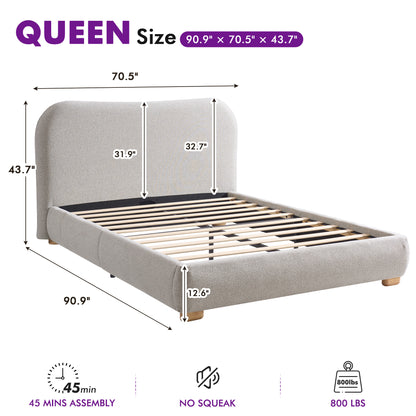 Slump Cloud Curved Upholstered Bed Frame Queen Light Gray