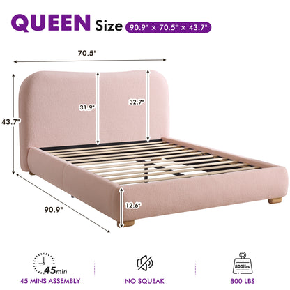 Slump Cloud Curved Upholstered Bed Frame Queen Pink