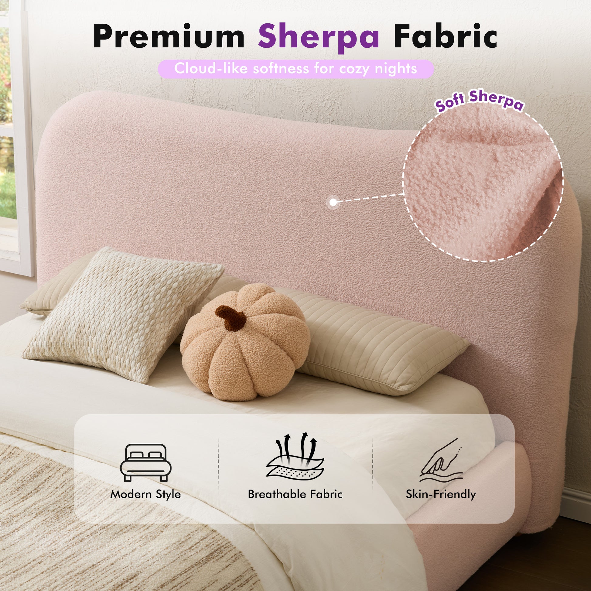 Slump Cloud Curved Upholstered Bed Frame Queen Pink