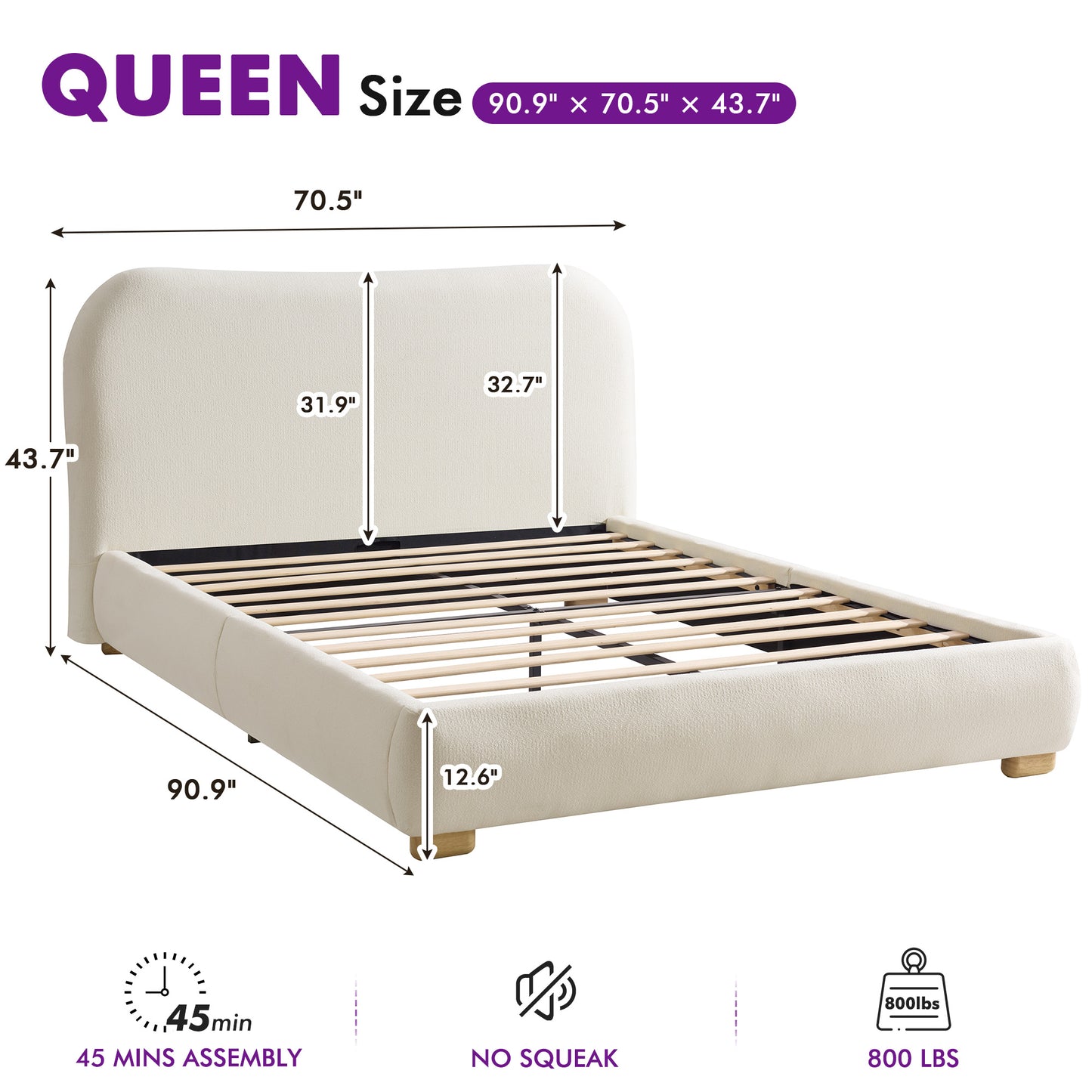 Slump Cloud Curved Upholstered Bed Frame Queen Pink