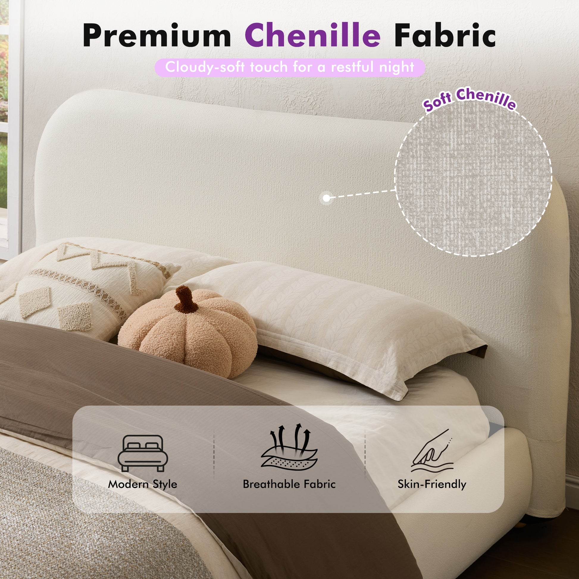 Slump Cloud Curved Upholstered Bed Frame Queen Pink