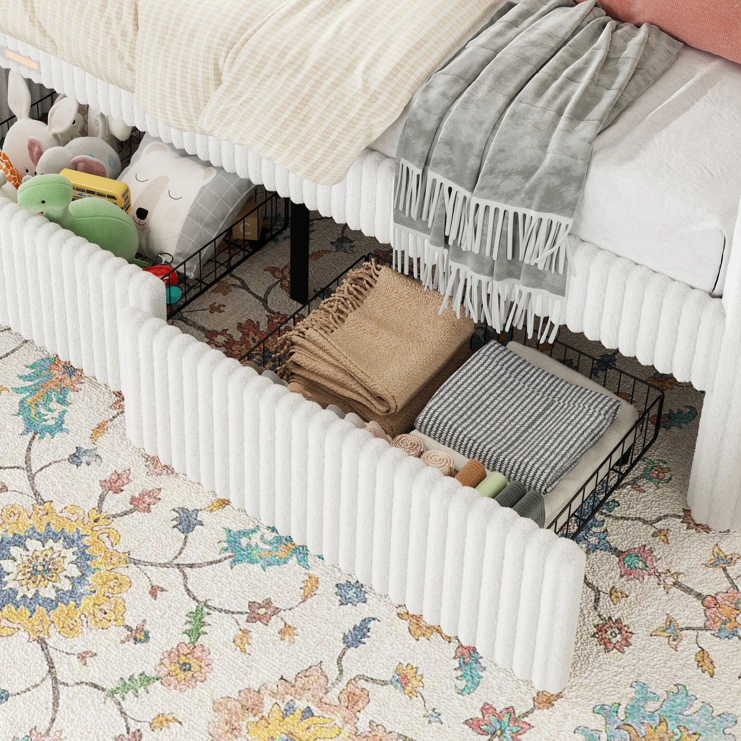 Pouf Faux Fur Storage Daybed Amerlife-BUB156 T Cream