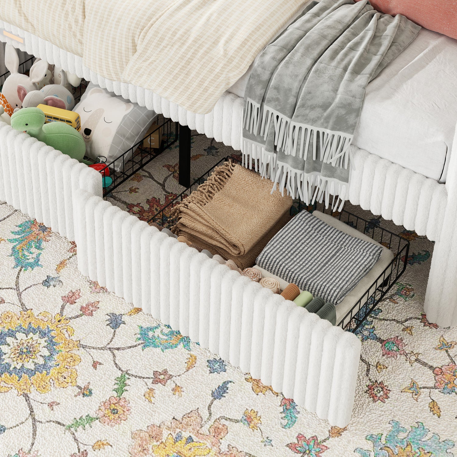 Pouf Faux Fur Storage Daybed Amerlife-BUB156 T Cream