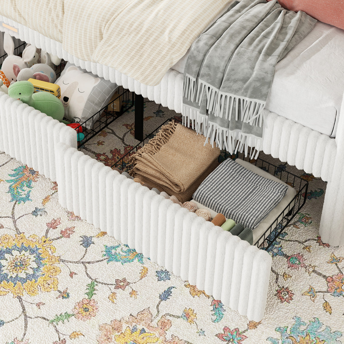 Pouf Faux Fur Storage Daybed Amerlife-BUB156 T Cream