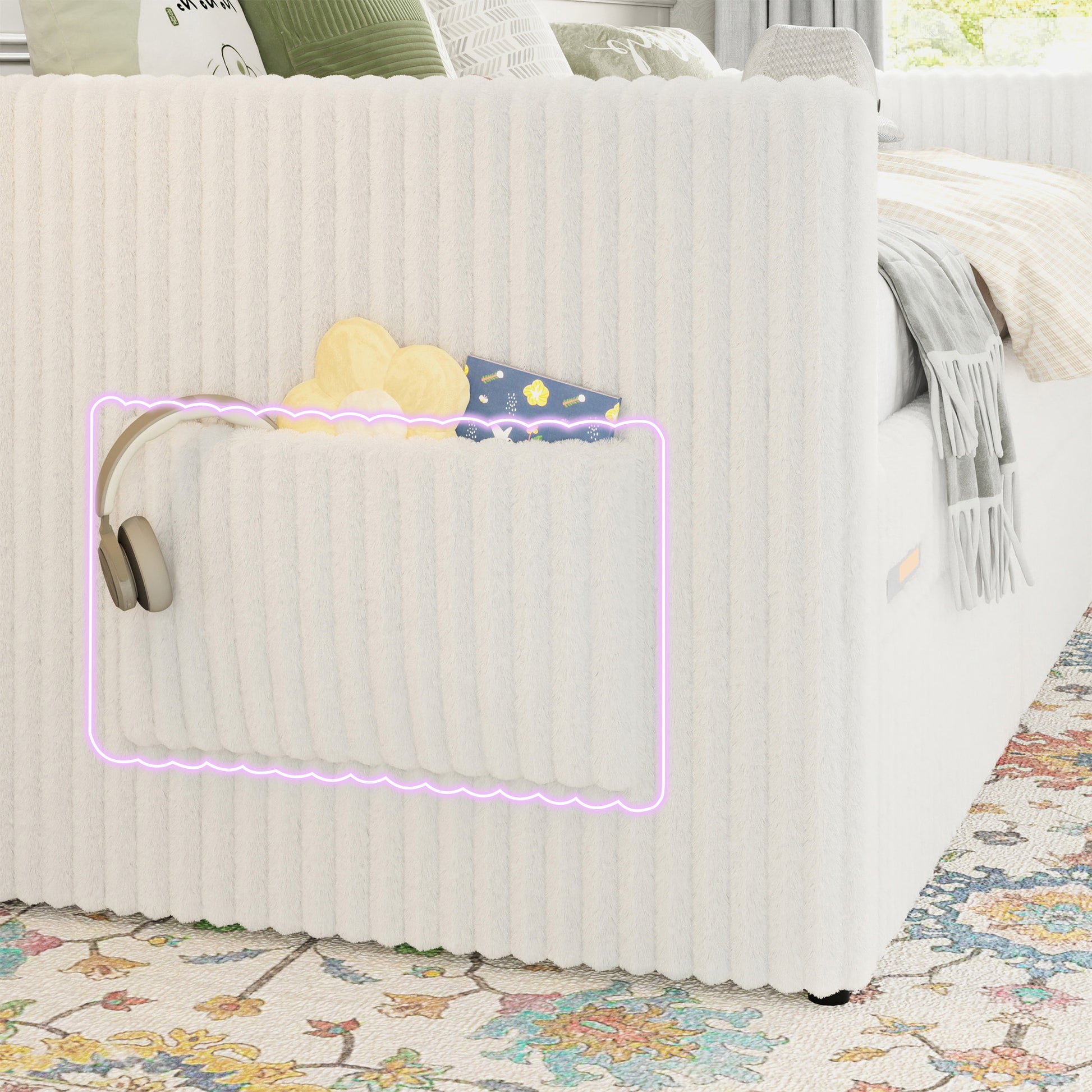 Pouf Faux Fur Storage Daybed Amerlife-BUB156 T Cream