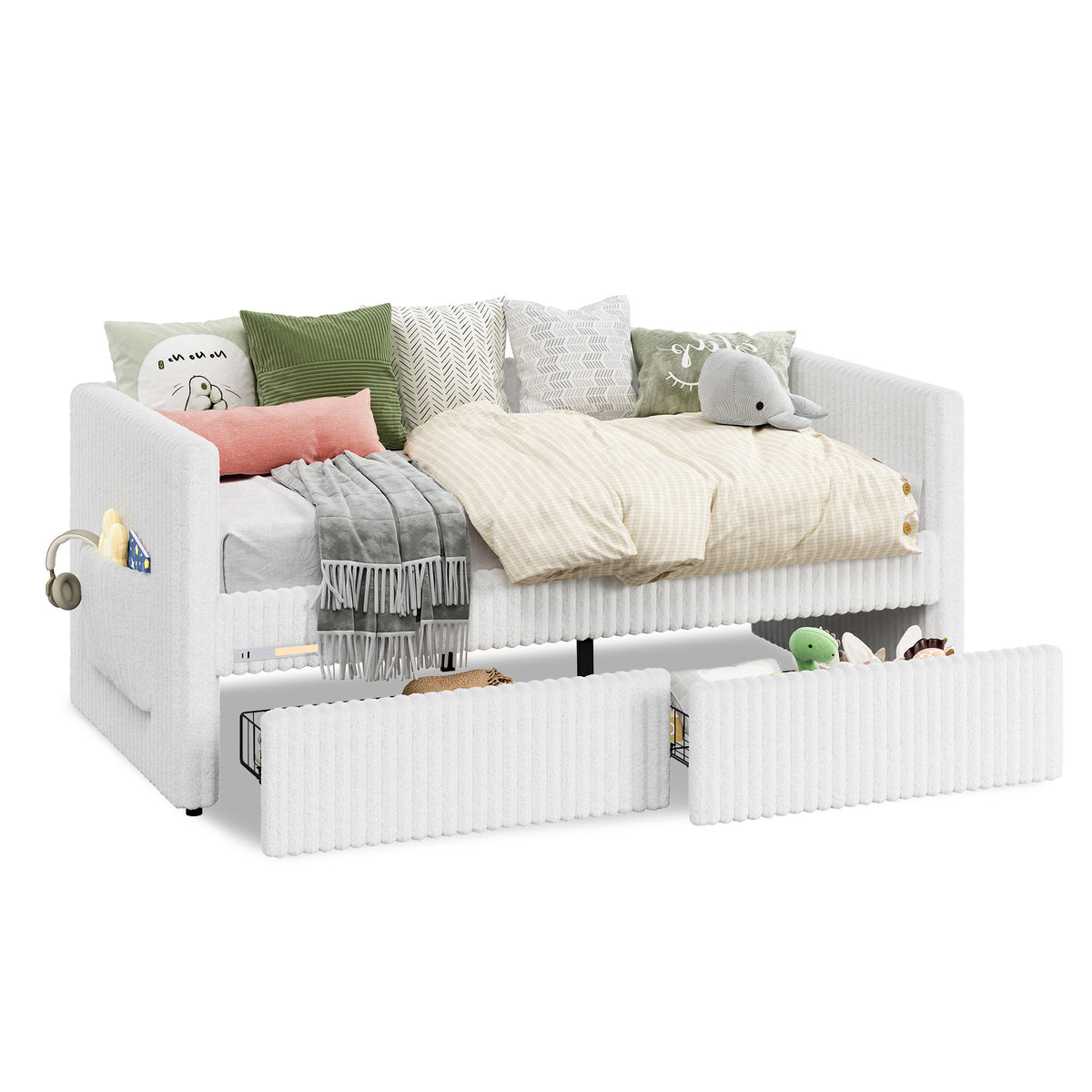 Pouf Faux Fur Storage Daybed Amerlife-BUB156 T Cream