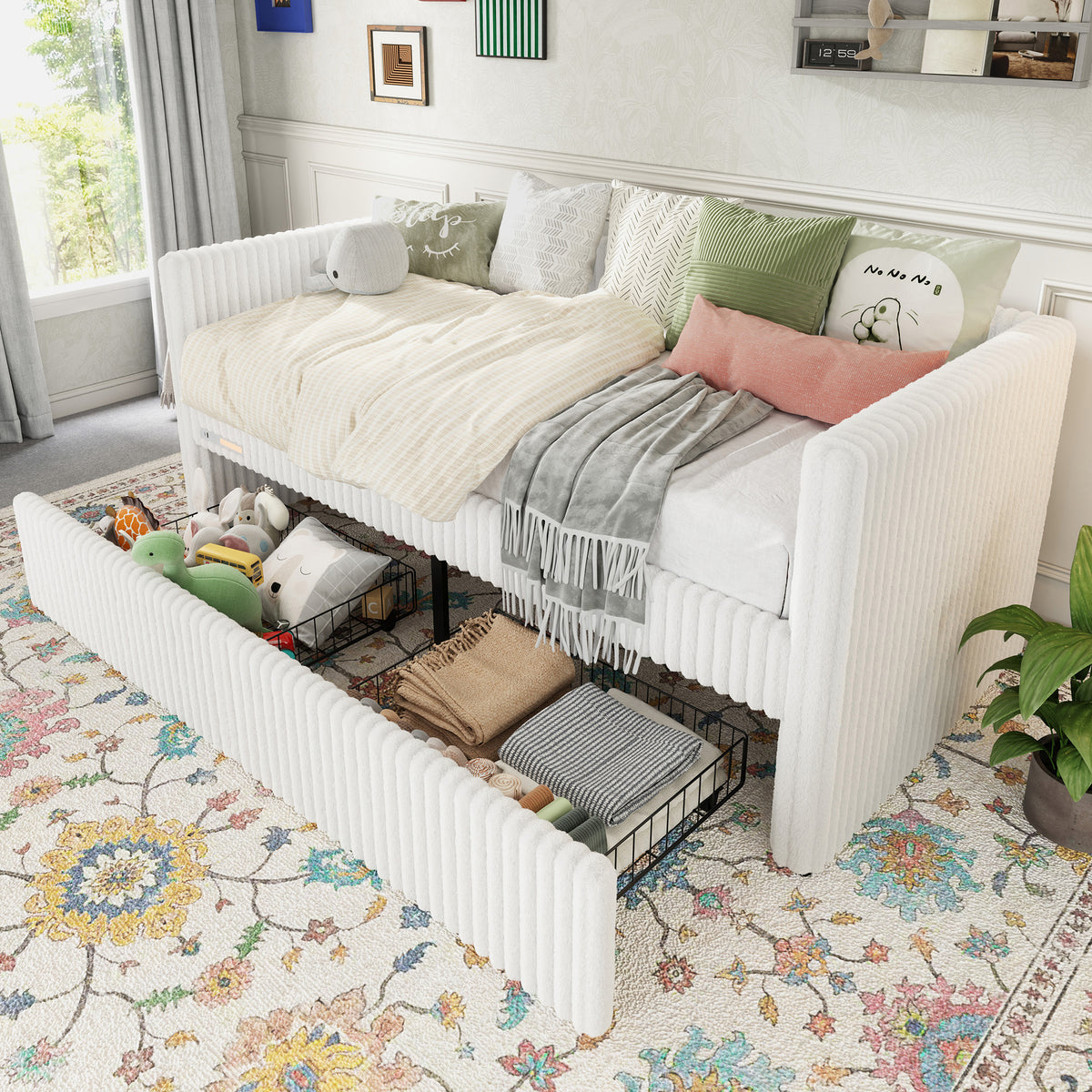 Pouf Faux Fur Storage Daybed Amerlife-BUB156 T Cream