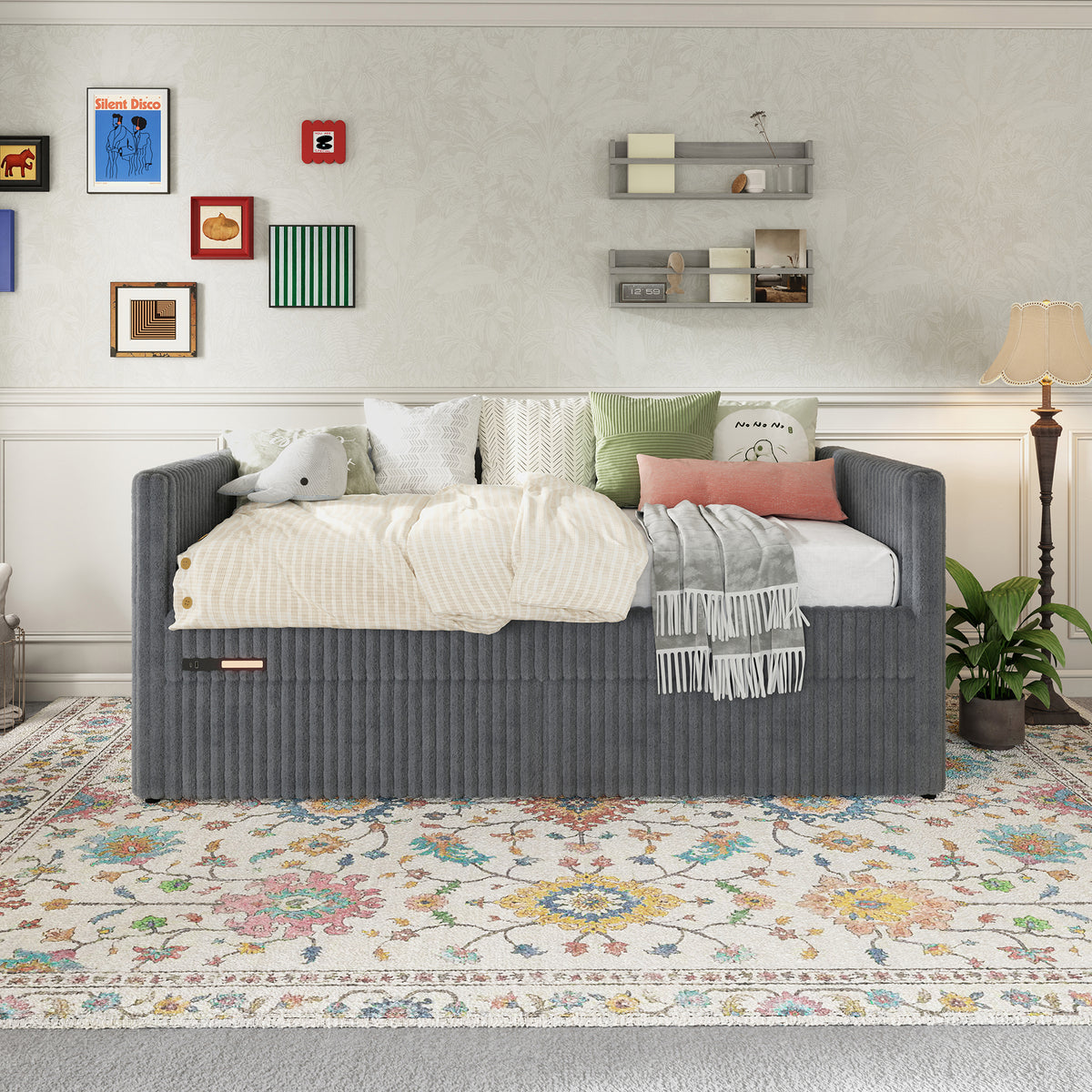 Pouf Faux Fur Storage Daybed Amerlife-BUB156 T Grey