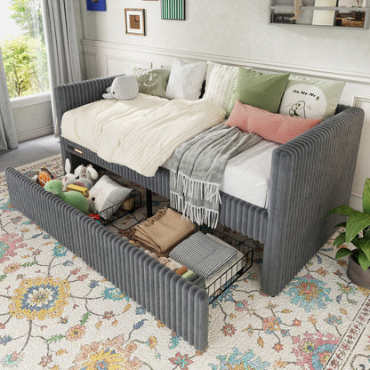 Pouf Faux Fur Storage Daybed Amerlife-BUB156 T Grey