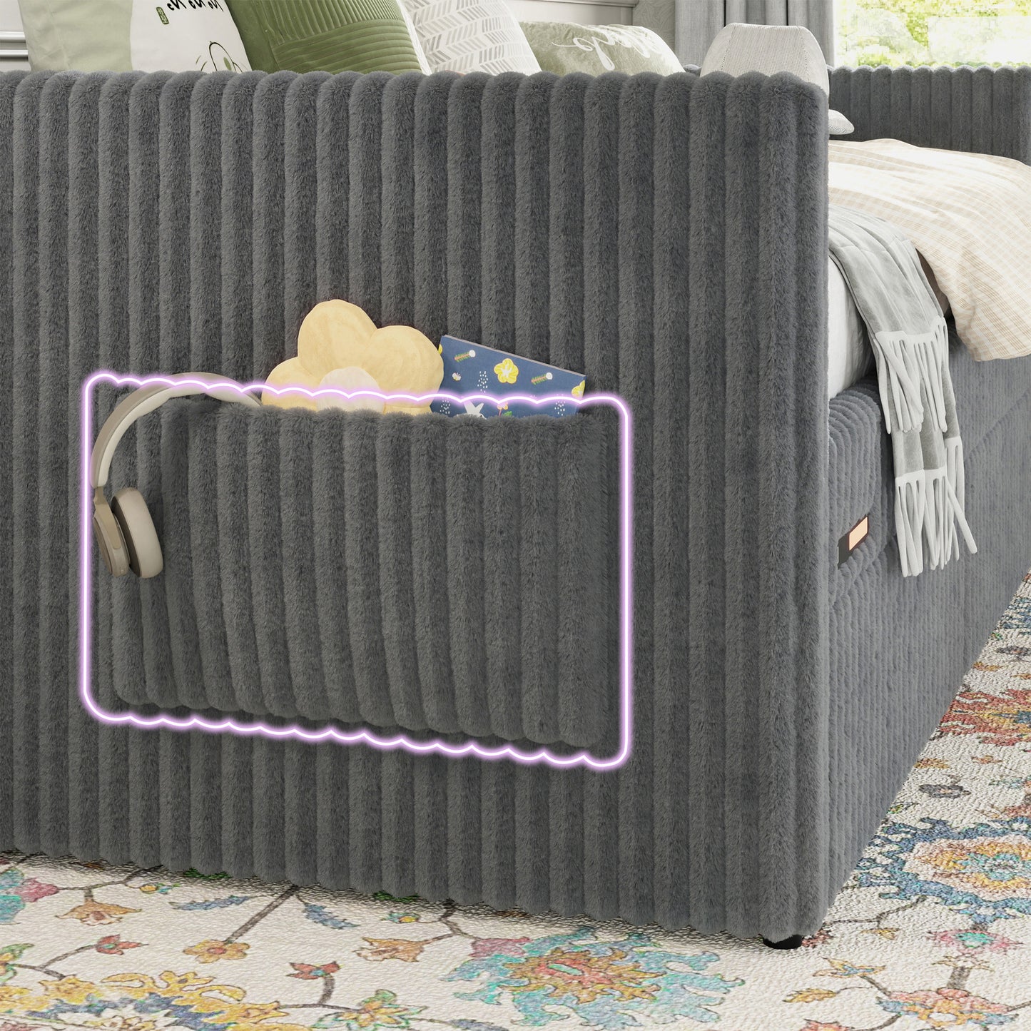 Pouf Faux Fur Storage Daybed Amerlife-BUB156 T Grey