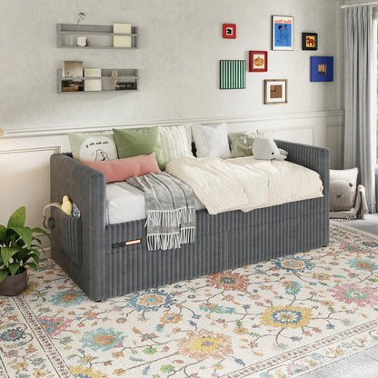 Pouf Faux Fur Storage Daybed Amerlife-BUB156 T Grey