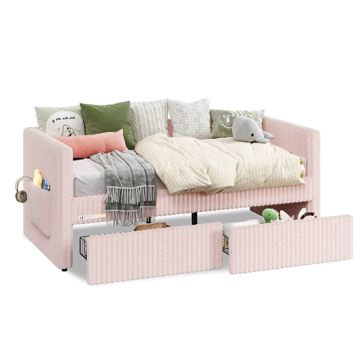 Pouf Faux Fur Storage Daybed Amerlife-BUB156 T Pink