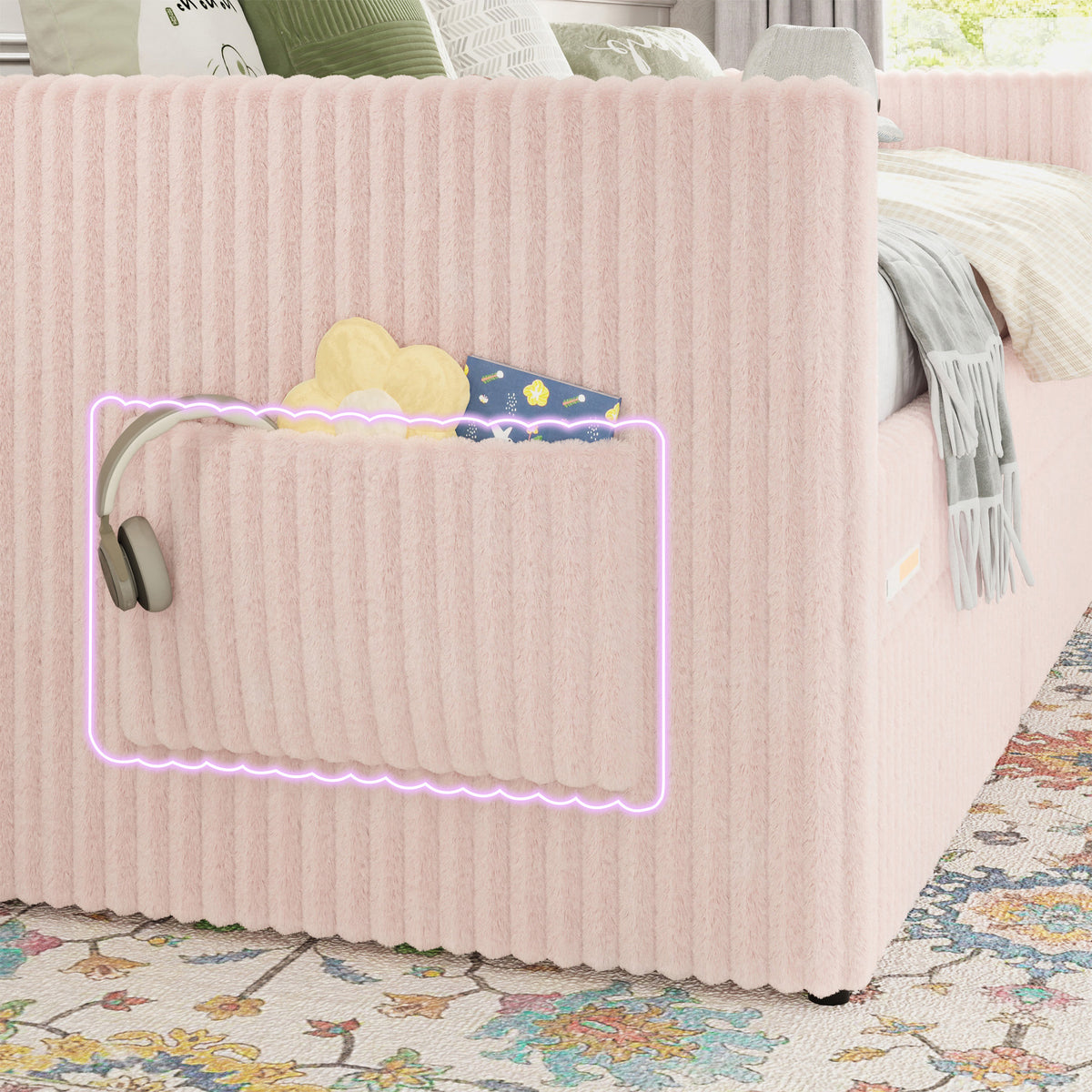 Pouf Faux Fur Storage Daybed Amerlife-BUB156 T Pink