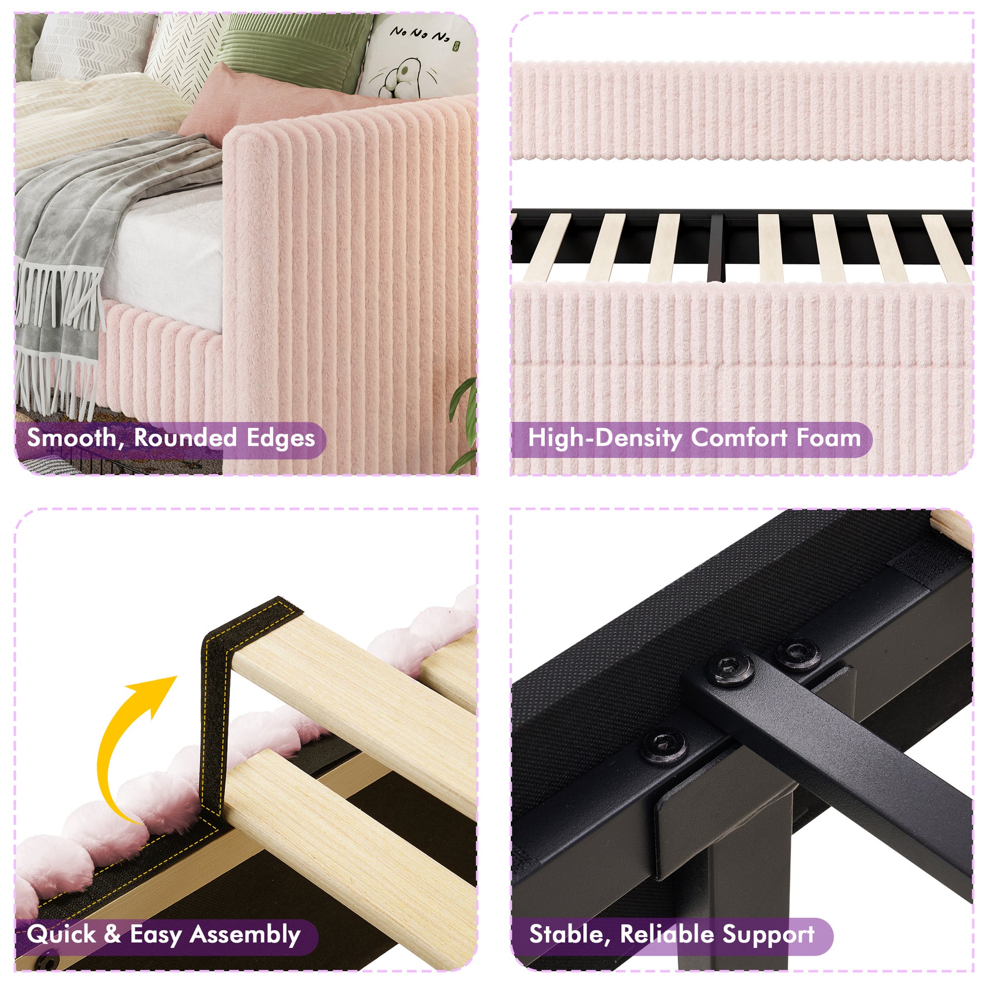 Pouf Faux Fur Storage Daybed Amerlife-BUB156 T Pink