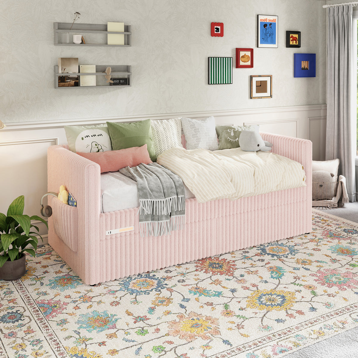 Pouf Faux Fur Storage Daybed Amerlife-BUB156 T Pink