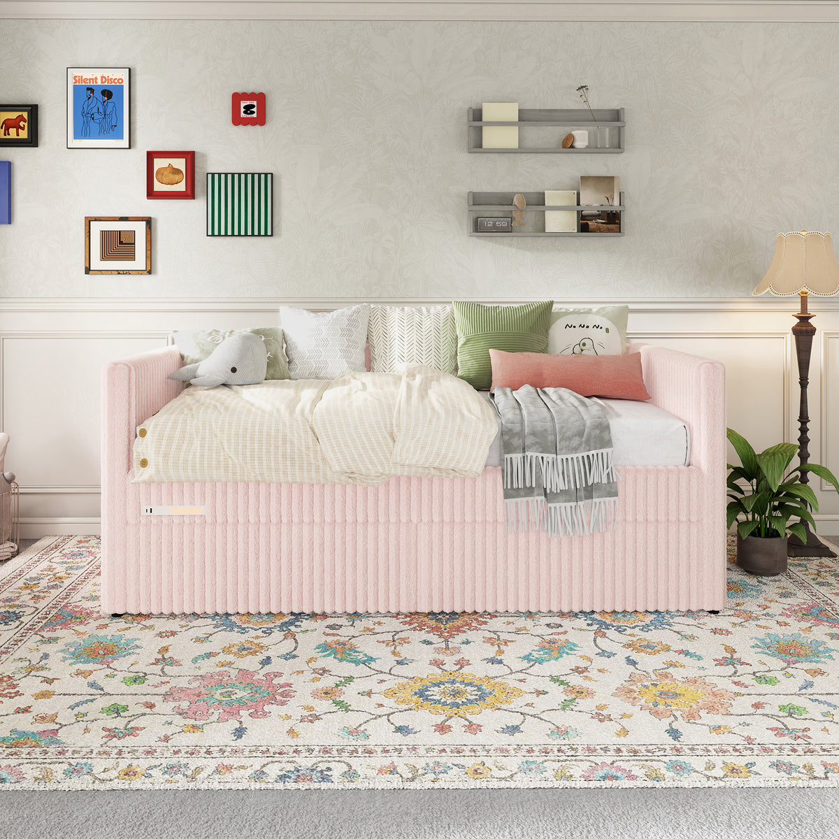 Pouf Faux Fur Storage Daybed Amerlife-BUB156 T Pink