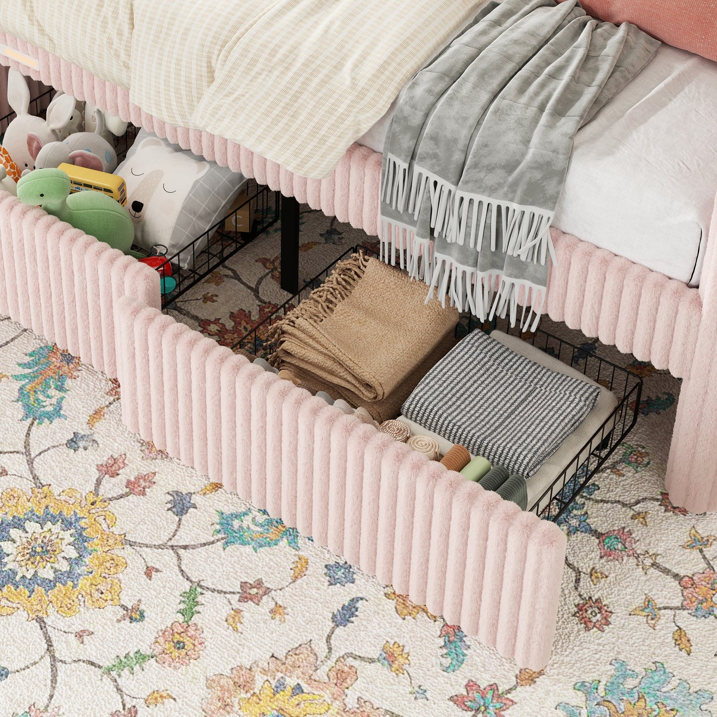 Pouf Faux Fur Storage Daybed Amerlife-BUB156 T Pink