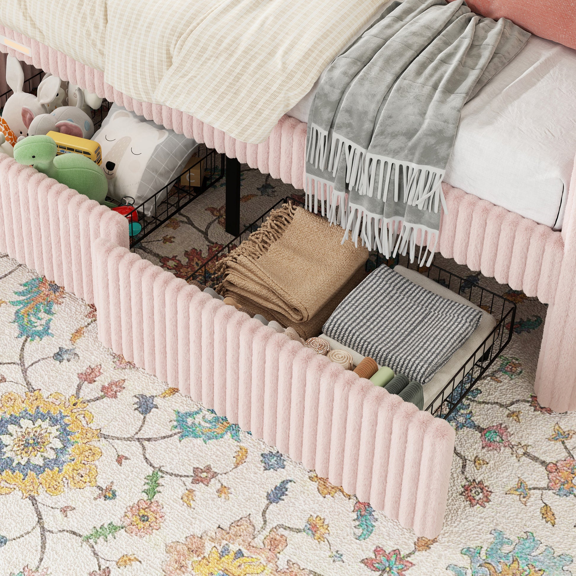 Pouf Faux Fur Storage Daybed Amerlife-BUB156 T Pink