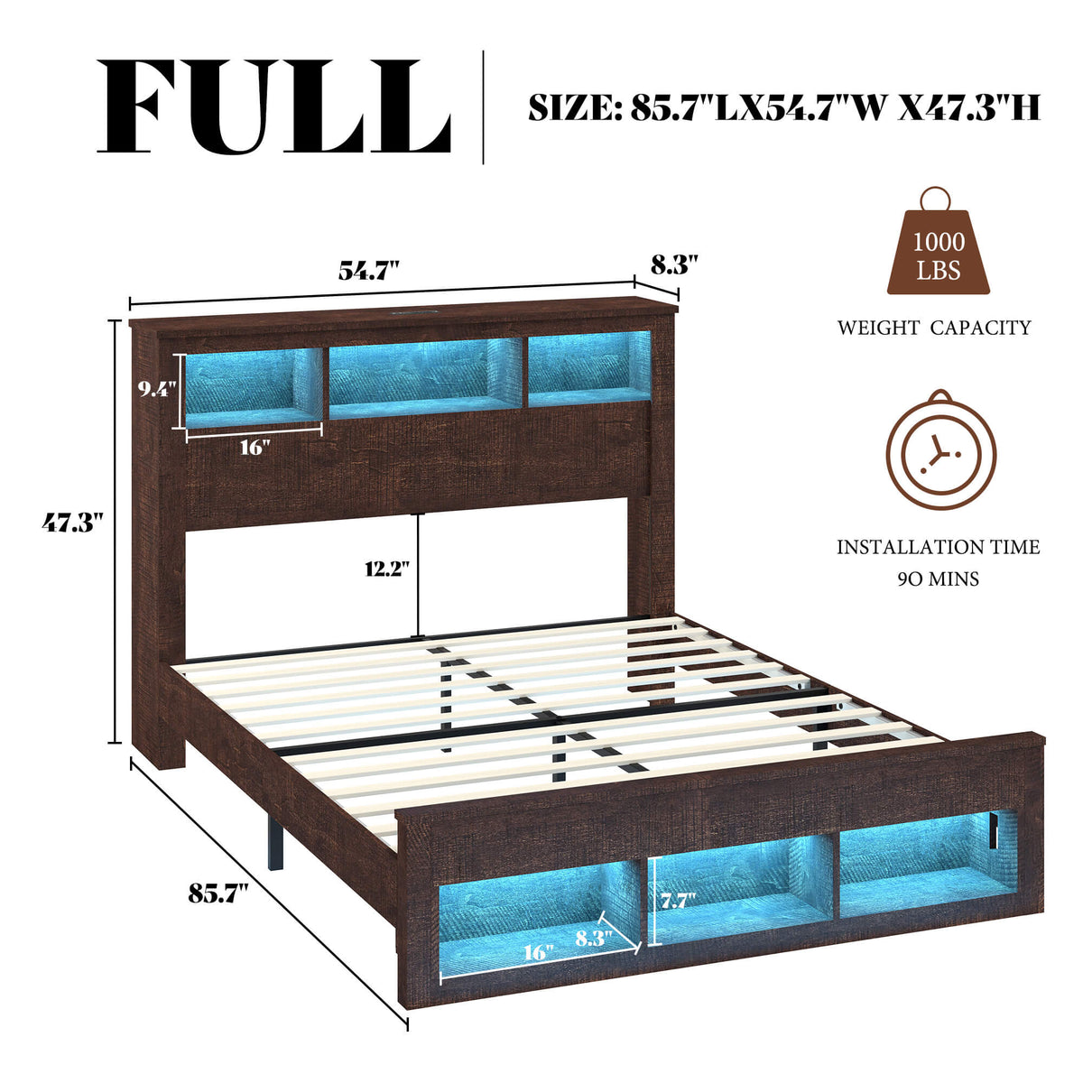 Larkin Storage Bed Frame - Full /RusticBrown