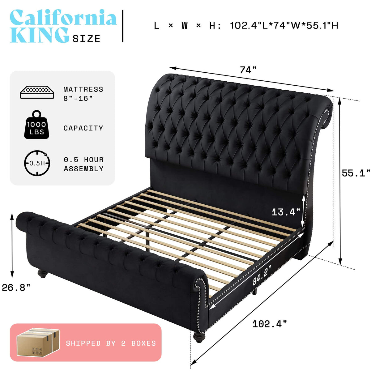 Windsor Sleigh Bed Frame -Black