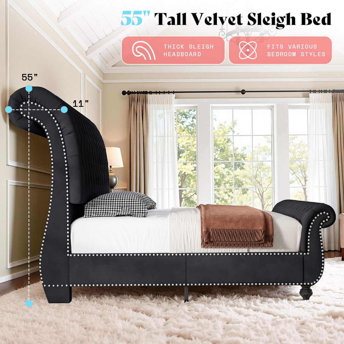 Windsor Sleigh Bed Frame -Black