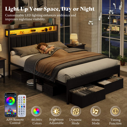 Veltrix LED Storage Velvet Bed Frame Amerlife Queen / Black