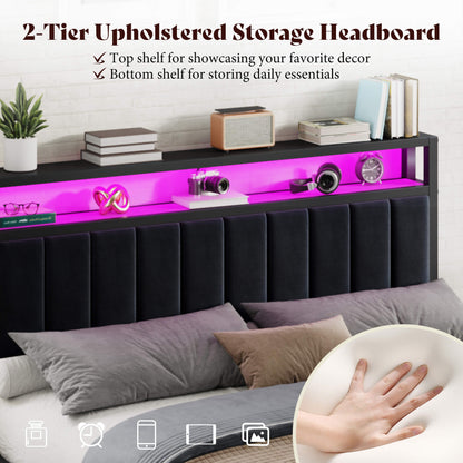 Veltrix LED Storage Velvet Bed Frame Amerlife Queen / Black