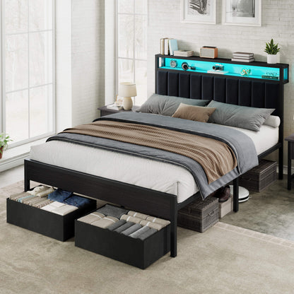 Veltrix LED Storage Velvet Bed Frame Amerlife Queen / Black