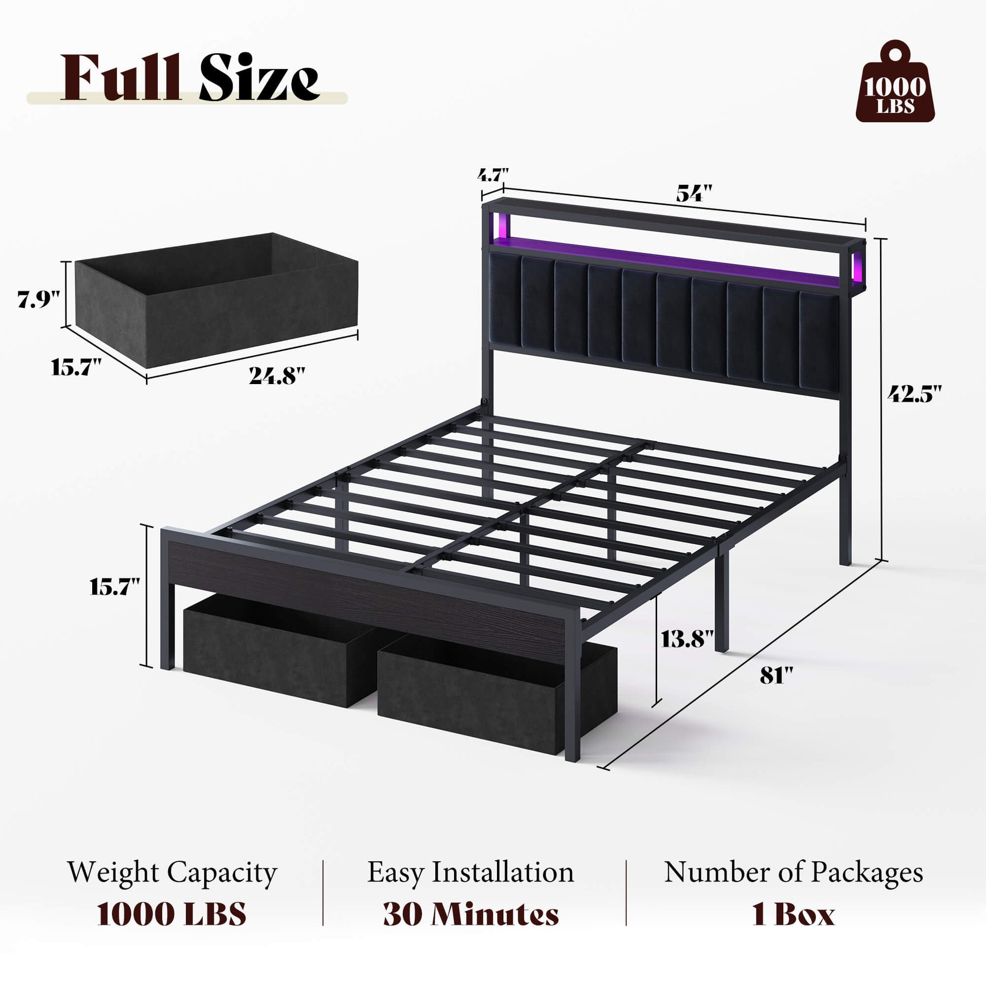 Veltrix LED Storage Velvet Bed Frame Amerlife Queen / Black