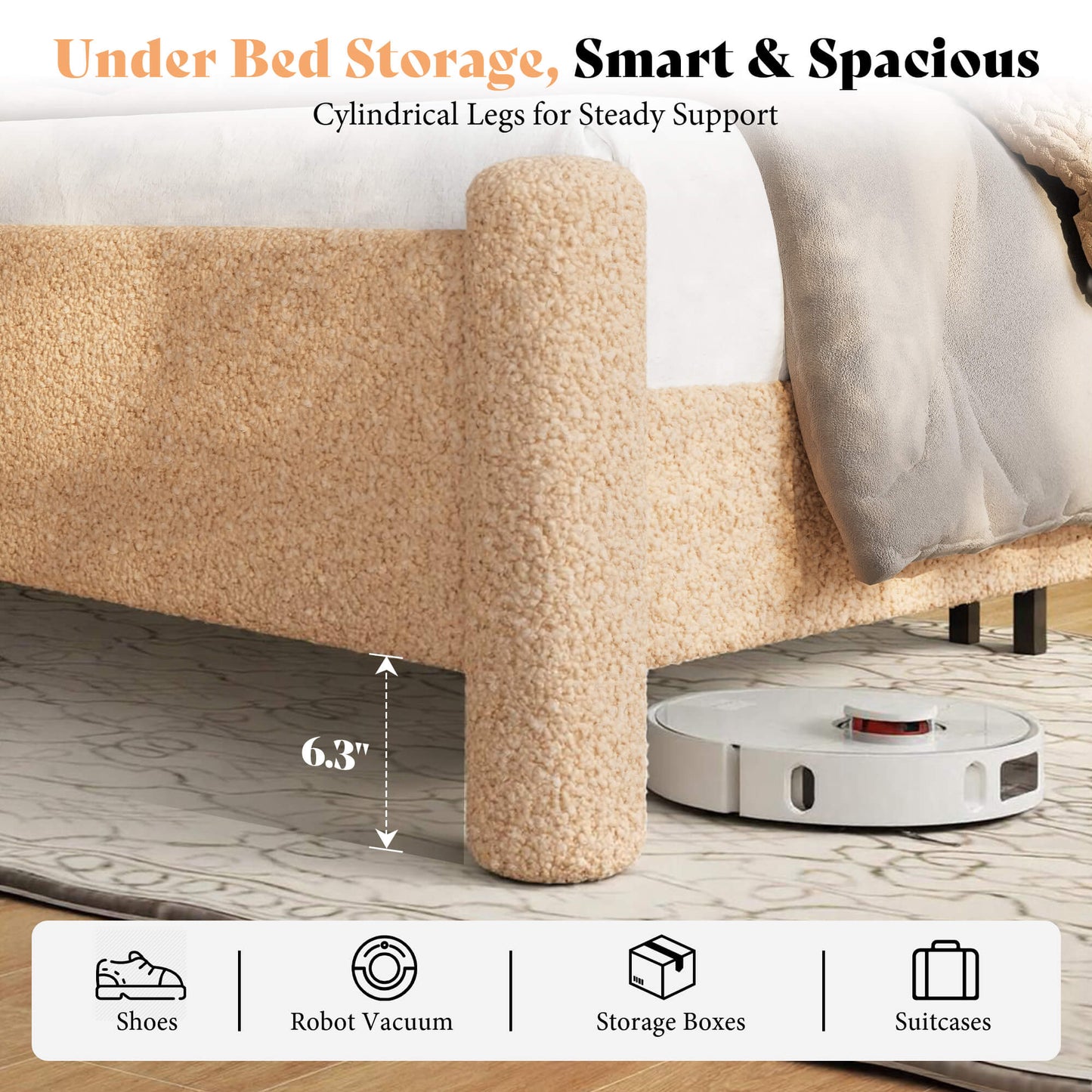 Clouds Boucle Upholstered Bed Frame Amerlife