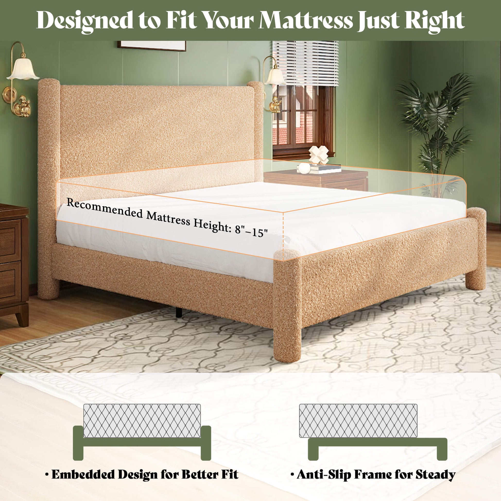 Clouds Boucle Upholstered Bed Frame Amerlife