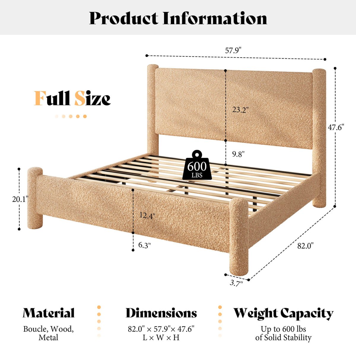 Clouds Boucle Upholstered Bed Frame Amerlife