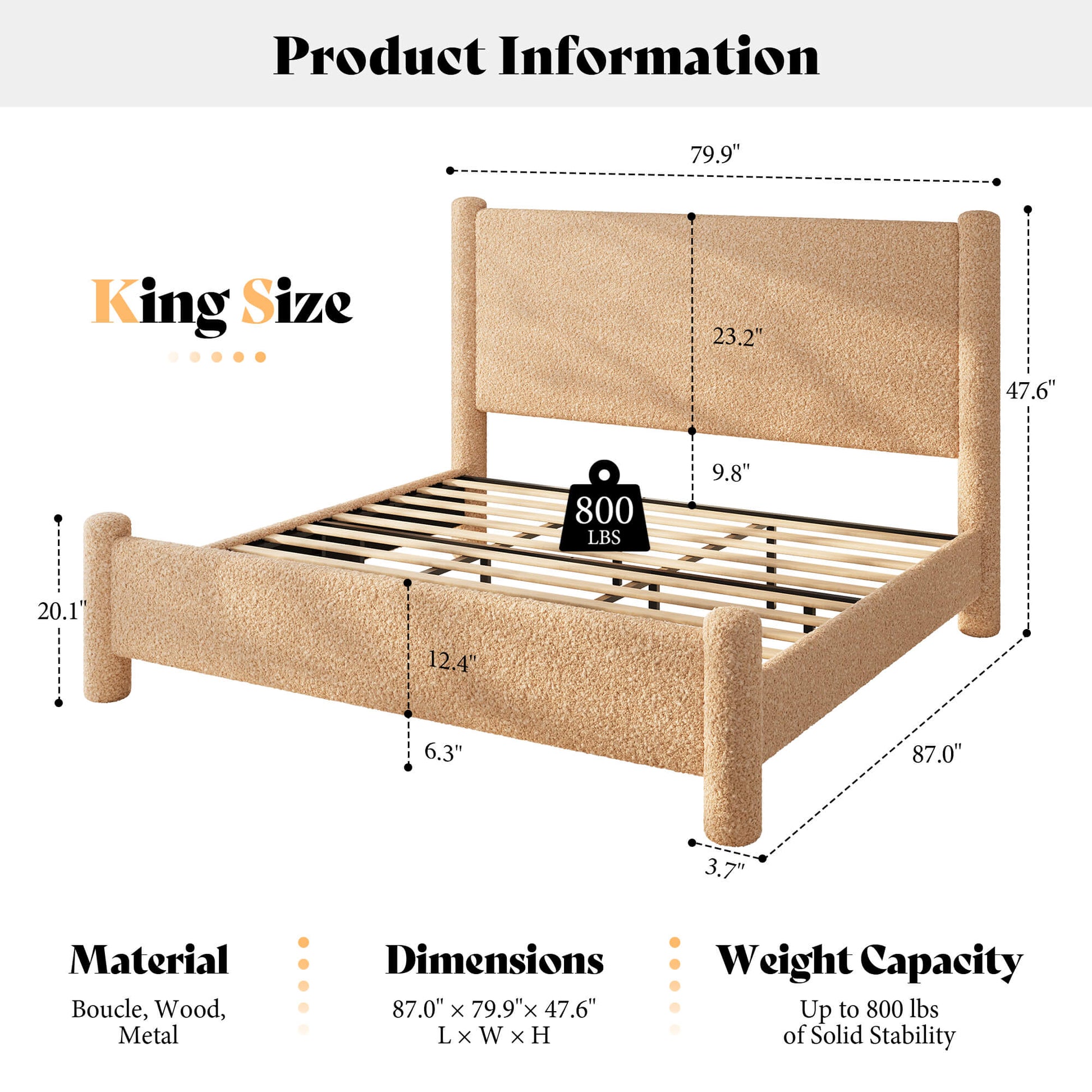 Clouds Boucle Upholstered Bed Frame Amerlife