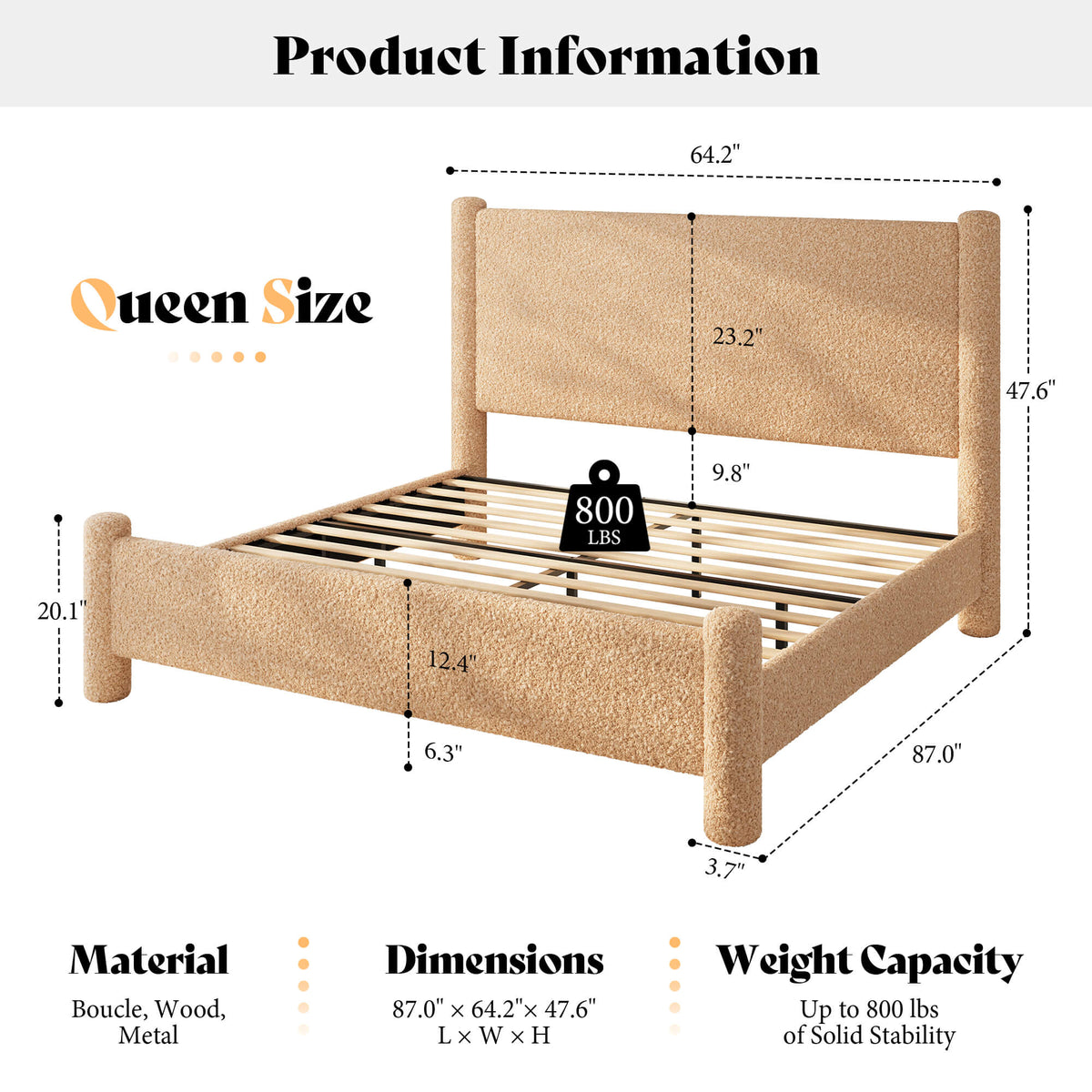 Clouds Boucle Upholstered Bed Frame Amerlife