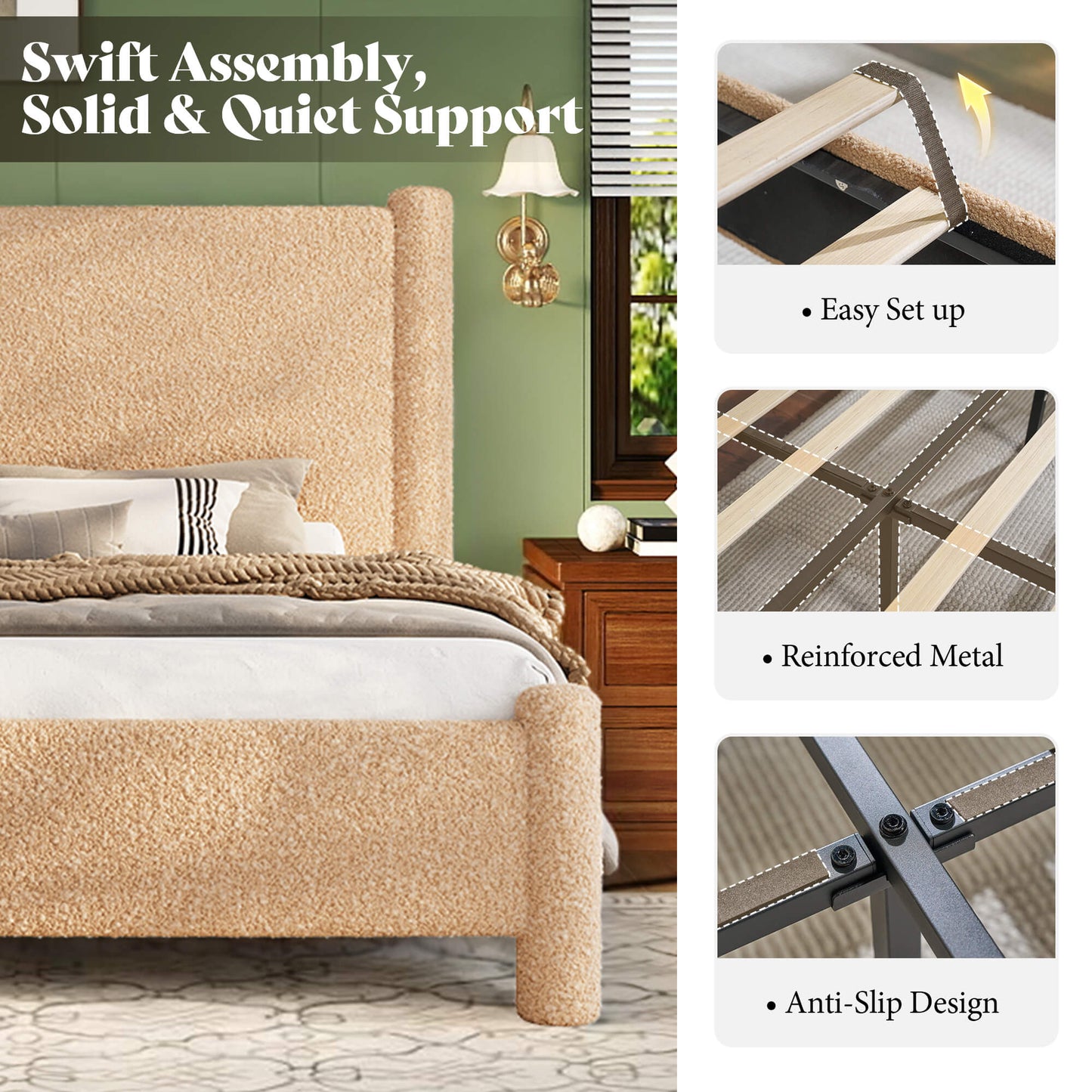 Clouds Boucle Upholstered Bed Frame Amerlife