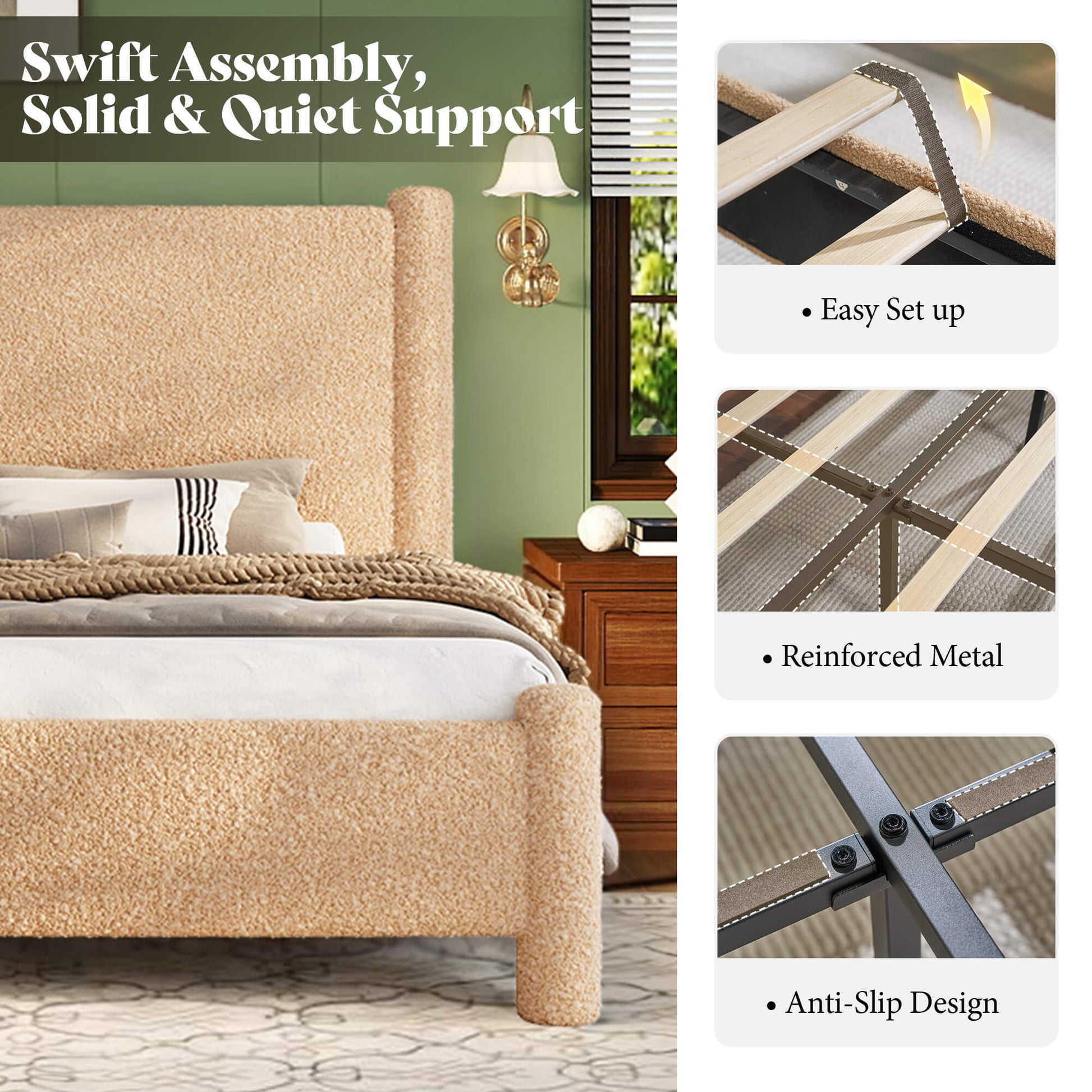 Clouds Boucle Upholstered Bed Frame Amerlife