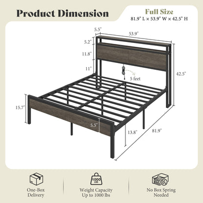 Mello Industrial Bed Frame with Storage & Charging - F-RusticGrey