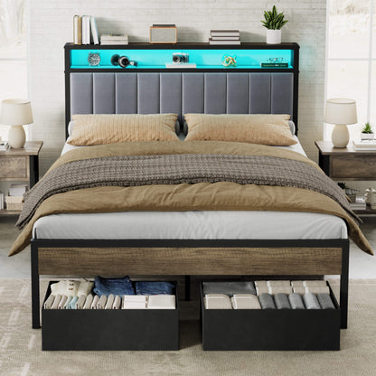 Veltrix LED Storage Velvet Bed Frame Amerlife Queen / Grey