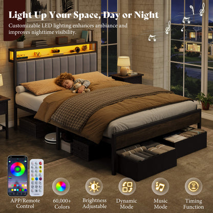 Veltrix LED Storage Velvet Bed Frame Amerlife Queen / Grey