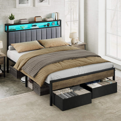 Veltrix LED Storage Velvet Bed Frame Amerlife Queen / Grey
