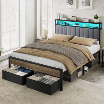 Veltrix LED Storage Velvet Bed Frame Amerlife Queen / Grey