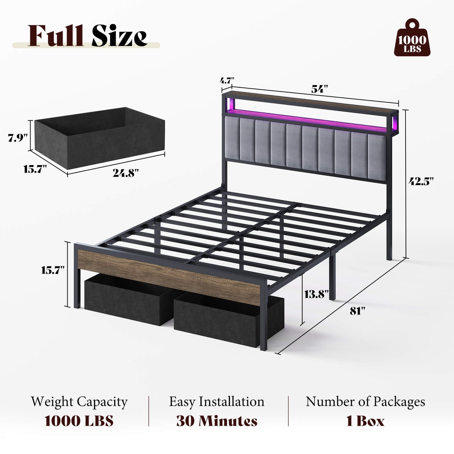 Veltrix LED Storage Velvet Bed Frame Amerlife Queen / Grey