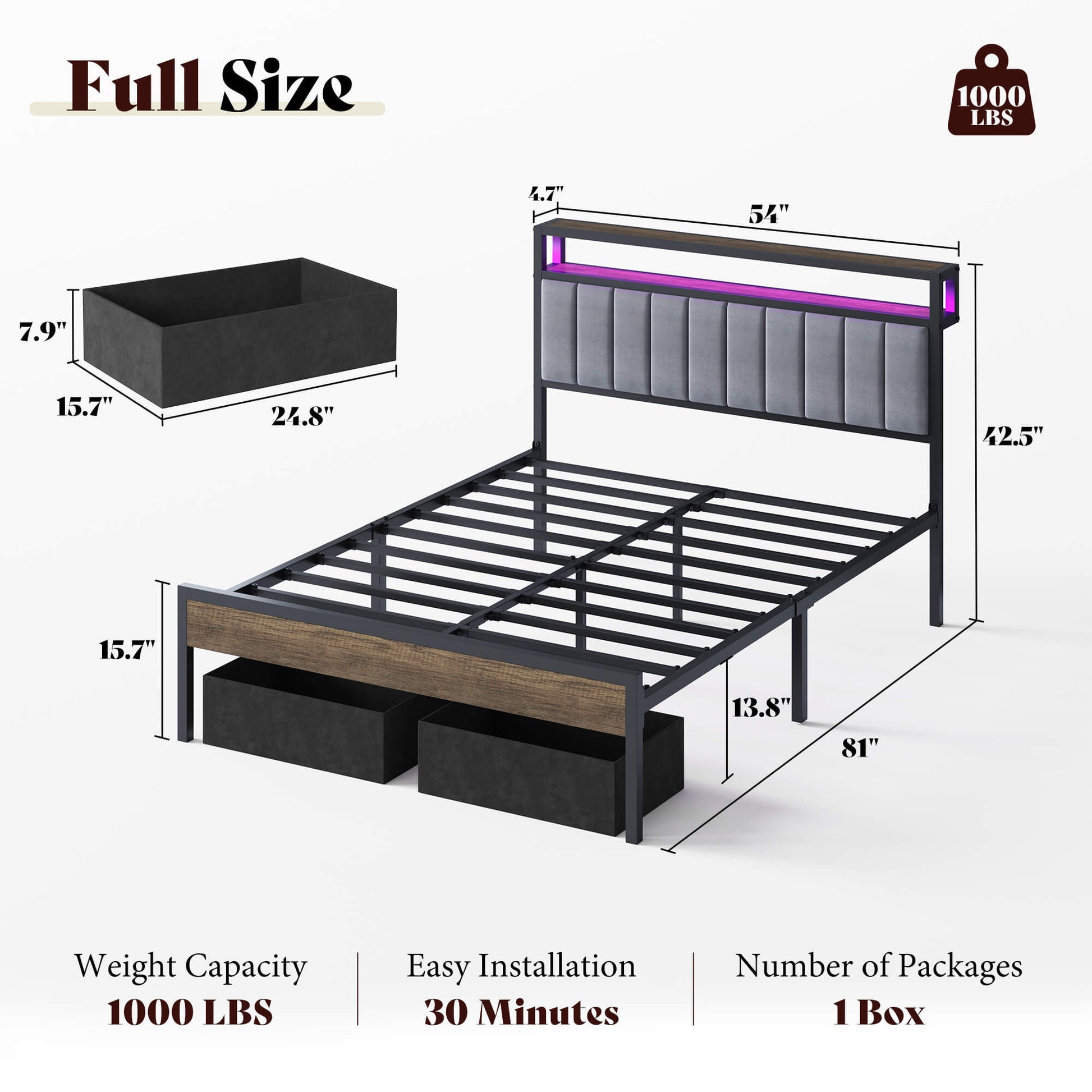 Veltrix LED Storage Velvet Bed Frame Amerlife Queen / Grey
