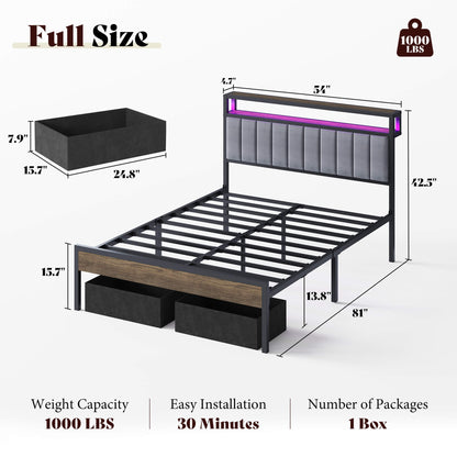 Veltrix LED Storage Velvet Bed Frame Amerlife Queen / Grey