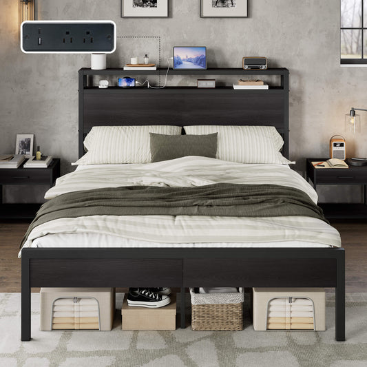 Mello Industrial Bed Frame with Storage & Charging - Q-Black