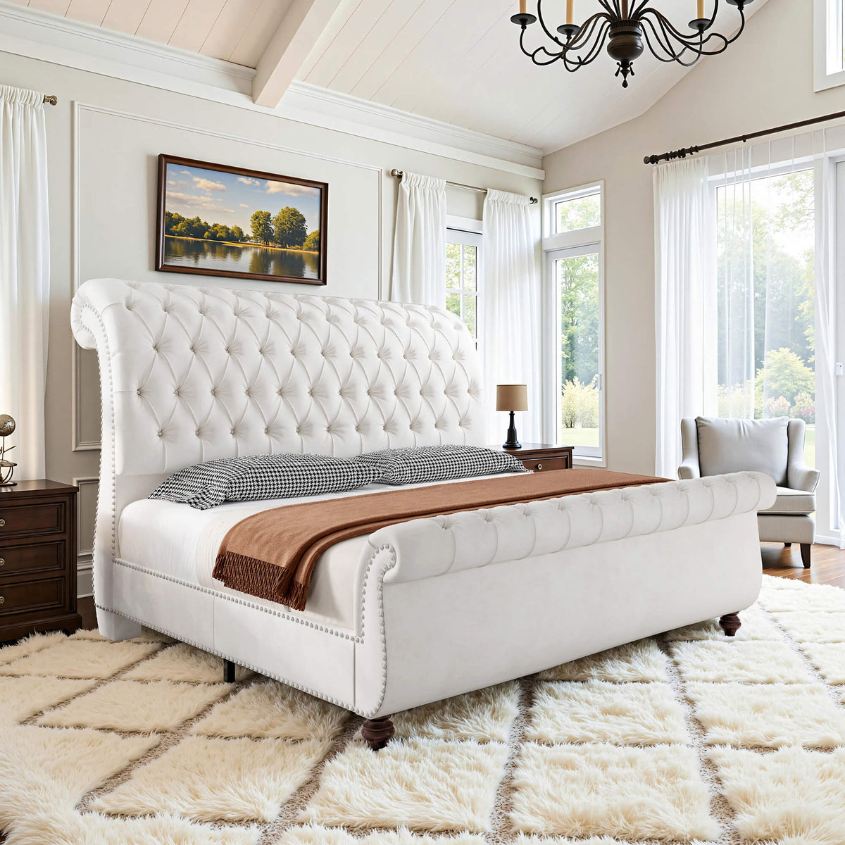 Windsor Sleigh Bed Frame -White